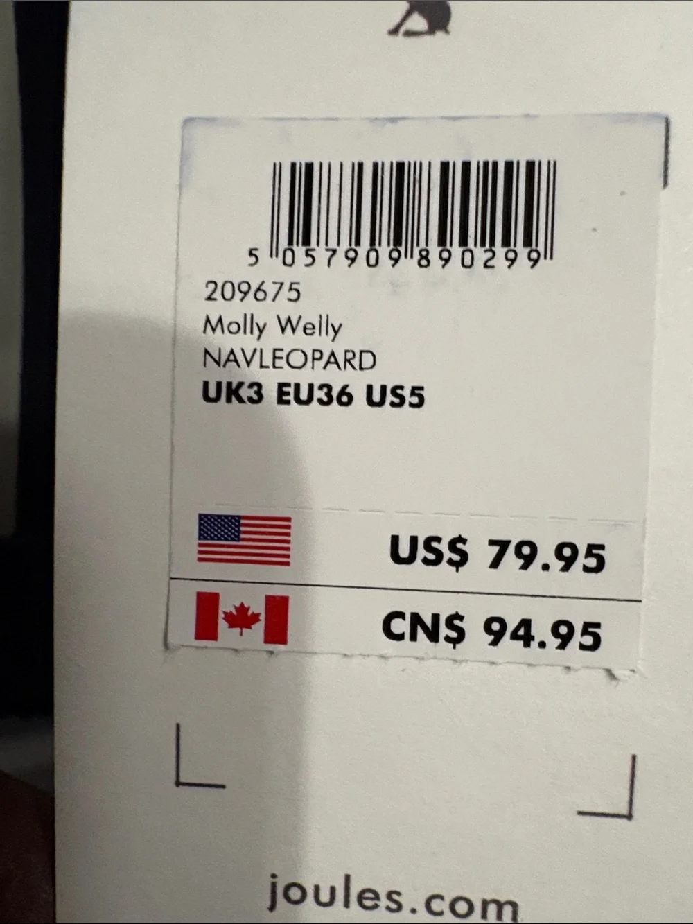 Joules Navy Leopard Print Rain Boots size US 5 NWT